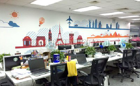 王屋教你设计办公室墙绘的方法。